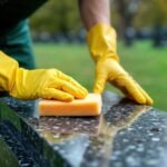 Cleaning- sponge cleaning on headstone