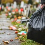 Cleaning- trash bagged at cemetery