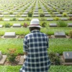 Man overlooking cemetery markers