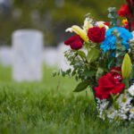Mixed arrangement at military marker- embossed photo