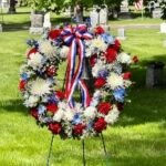 Patriotic flower wreath with ribbon
