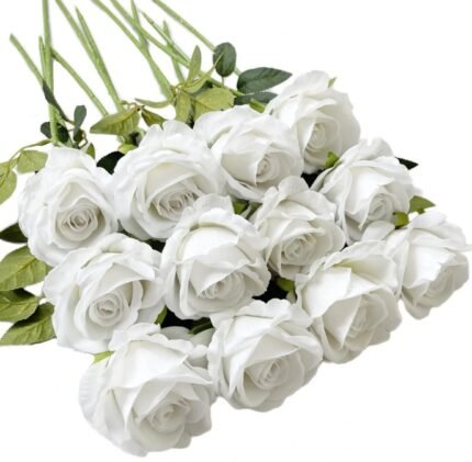 silk wihite roses