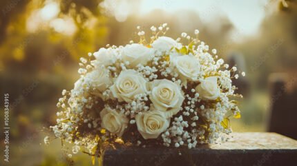 white rose and baby breath embossed